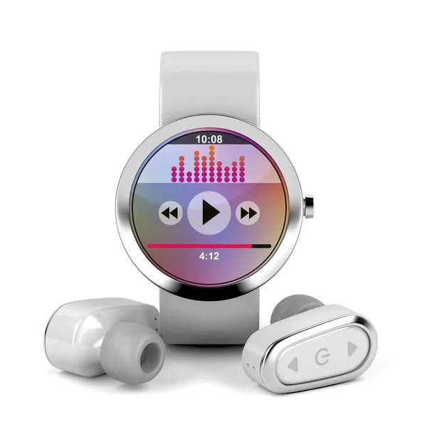 Białe Bezprzewodowe Słuchawki Inteligentny Zegarek Ilustracja — Zdjęcie stockowe