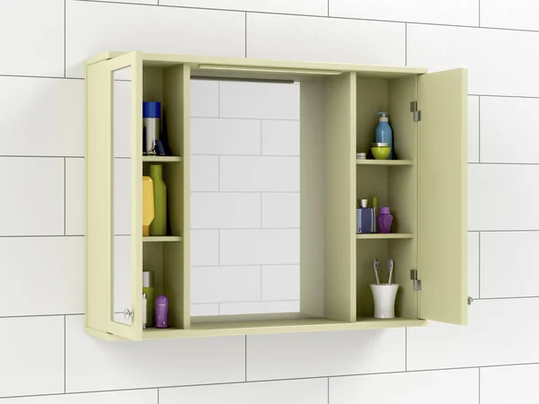 Spiegelschrank Der Gefliesten Wand Badezimmer — Stockfoto