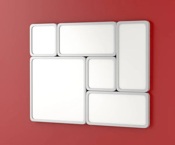 White Blank Led Panels Red Wall — Stock Photo, Image