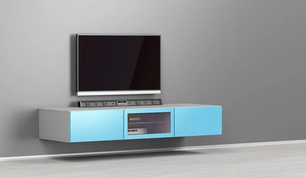 Μεγάλο Οδήγησε Τηλεόραση Soundbar Στο Σαλόνι — Φωτογραφία Αρχείου