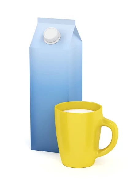 Taza de leche y caja de leche — Foto de Stock