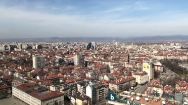 Sofya, Bulgaristan-Mart 07, 2019: Sofya şehir merkezi üzerinde havadan Panorama, Bulgaristan