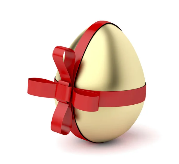 Gold egg with red ribbon — Stock Photo, Image