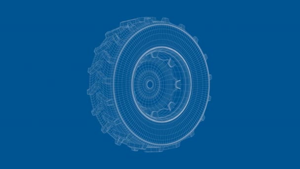 Кадр Модели Тракторного Колеса Синем Фоне — стоковое видео