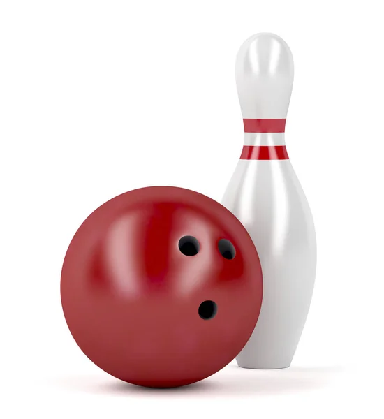 Bowling rosso palla e perno — Foto Stock