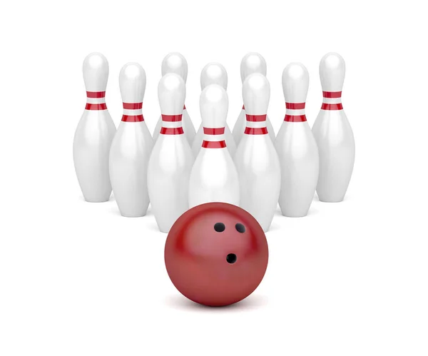 Bowlingball und zehn Pins — Stockfoto