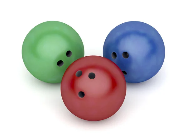 Palle da bowling verdi, rosse e blu — Foto Stock