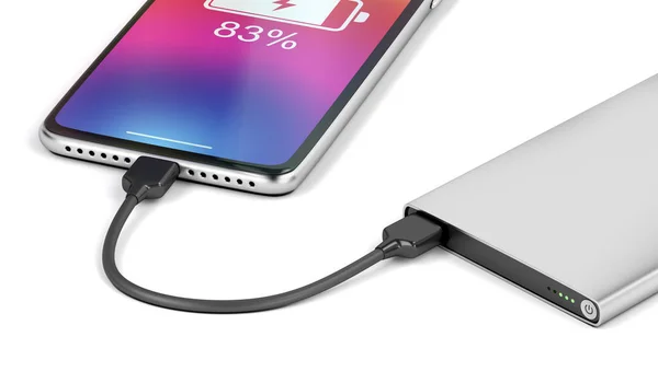 Smartphone laddning med power bank — Stockfoto