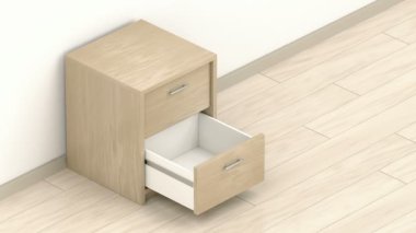 Ahşap komodinde çekmeceleri açma ve kapama