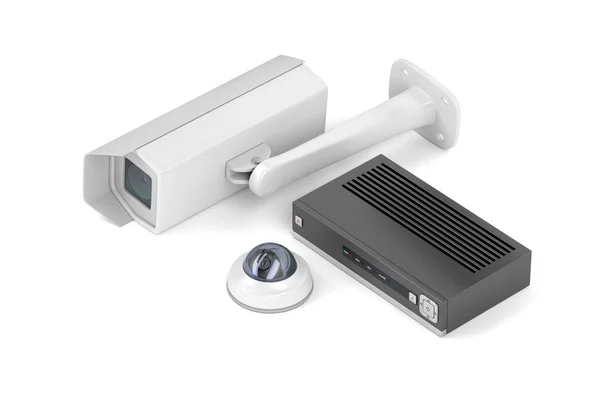 Digital video recorder and surveillance cameras — Stock Photo, Image