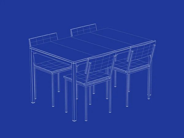 3D-Modell von Esstisch und Stühlen — Stockfoto