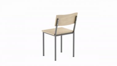 Beyaz arka planda ahşap ve metalden yapılmış modern sandalye