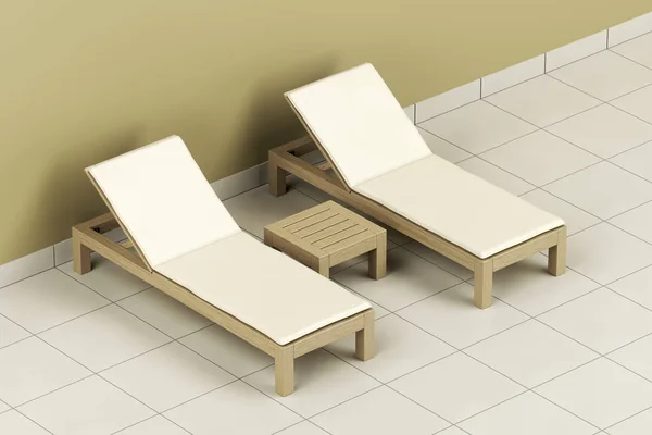 Wooden sun loungers and table — Stock Photo, Image