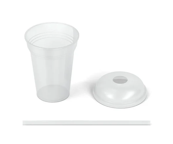 空塑料杯 有盖子和吸管 可供冷饮 — 图库照片