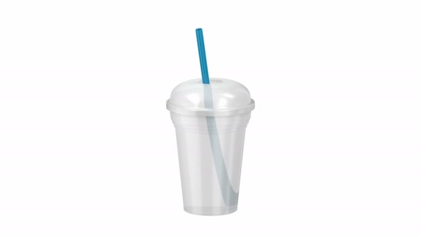 Empty Disposable Plastic Cup Cold Drinks Straw — Stock Video