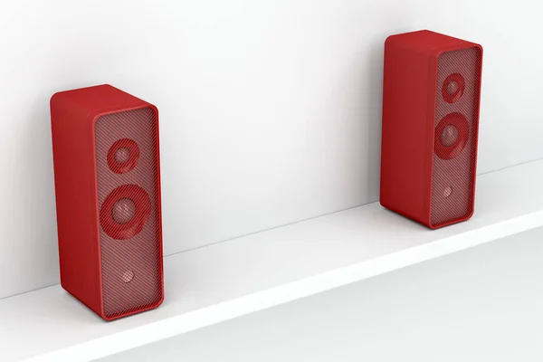 Red Stereo Speakers White Shelf — Stock Photo, Image