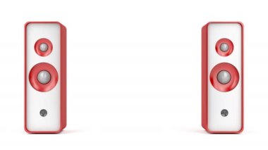 Beyaz arkaplanda kırmızı stereo hoparlörler