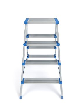 Beyaz arkaplanda küçük alüminyum merdiven