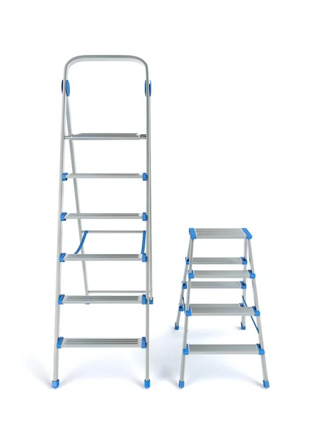 Dos Escaleras Aluminio Con Diferentes Tamaños Sobre Fondo Blanco — Foto de Stock