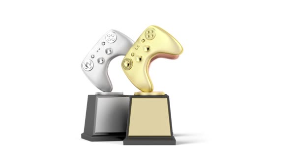 Gold Silver Bronze Gamer Trophies White Background — Stock Video