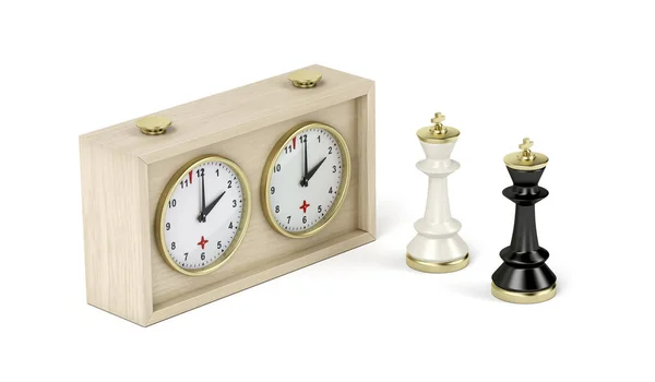 Шахматные Короли Шахматные Часы Белом Фоне — стоковое фото