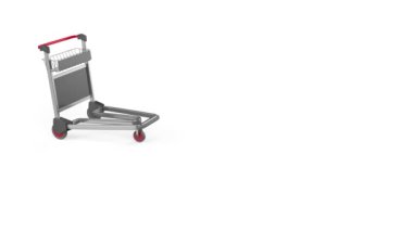 Boş havaalanı bagaj vagonu, beyaz arka planda soldan sağa hareket ediyor