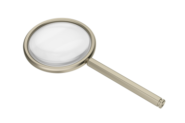 Magnifying glass with titanium frame on transparent background