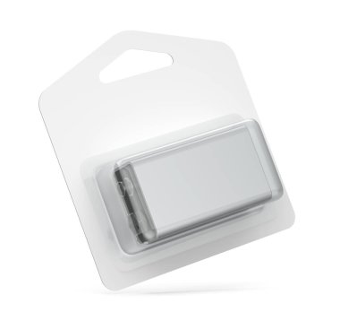 Beyaz arkaplanda su toplayan 9V pil