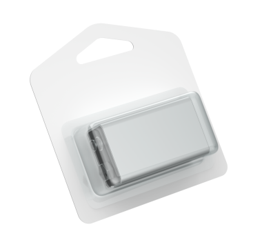 9V battery in blister pack on transparent background