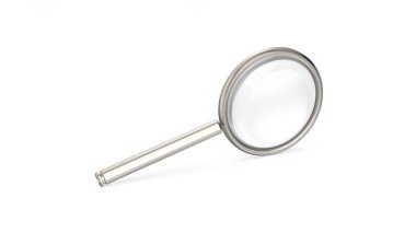 Beyaz zemin üzerinde titanyum çerçeve olan büyüteç