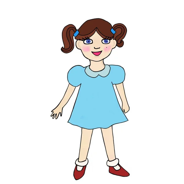 Śmieszne Mała Dziewczynka Niebieskiej Sukience — Zdjęcie stockowe