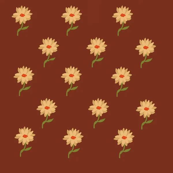 Wzór Żółtymi Kwiatami Brązowym Tle — Zdjęcie stockowe