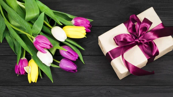 Tulips Gift Black Background — Stock Photo, Image