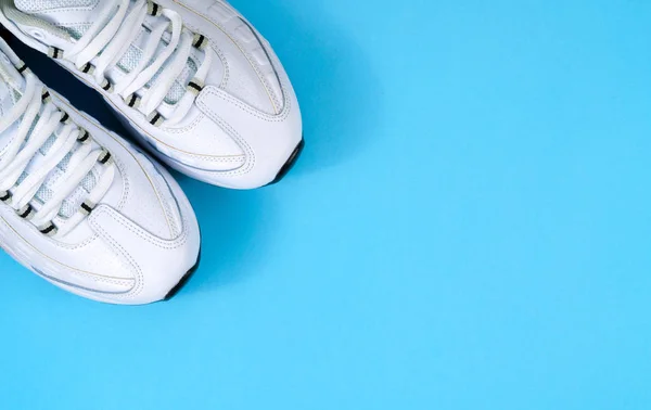 White Sneakers Blue Background — Stock Photo, Image