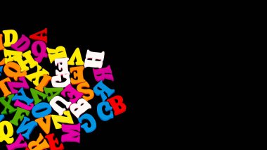 siyah bir arka plan üzerinde renkli harfler