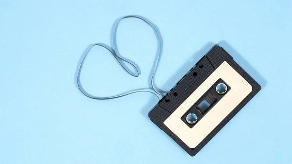 audio cassette on blue background