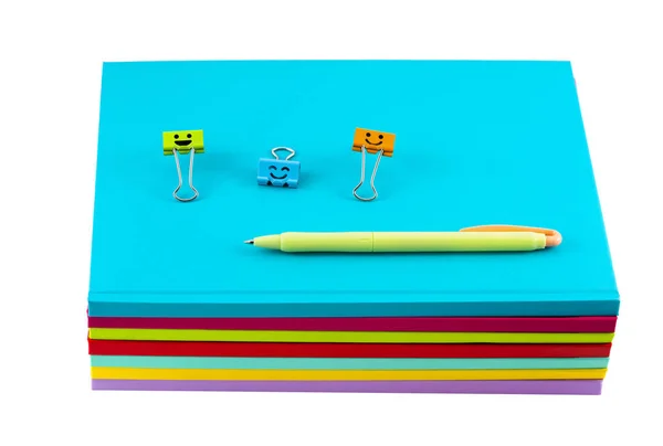 Large Color Notebooks Pen Colored Clothespins — 스톡 사진