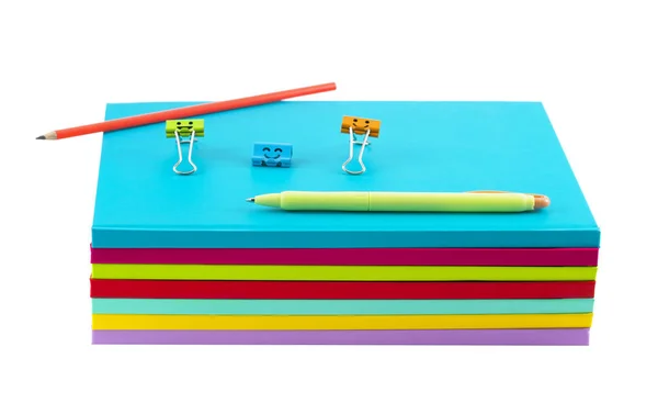Cuadernos Colores Grandes Bolígrafo Lápiz Pinzas Ropa Colores —  Fotos de Stock