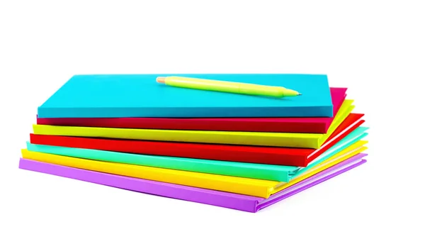 Colored Notebooks Pen White Background — Stock Photo, Image