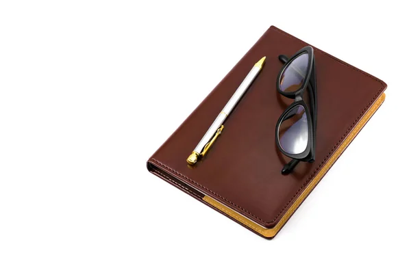 Diary Glasses Pen — Stock Photo, Image