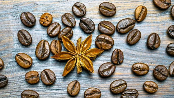 Anise Coffee Beans Wooden Background — Stock Photo, Image