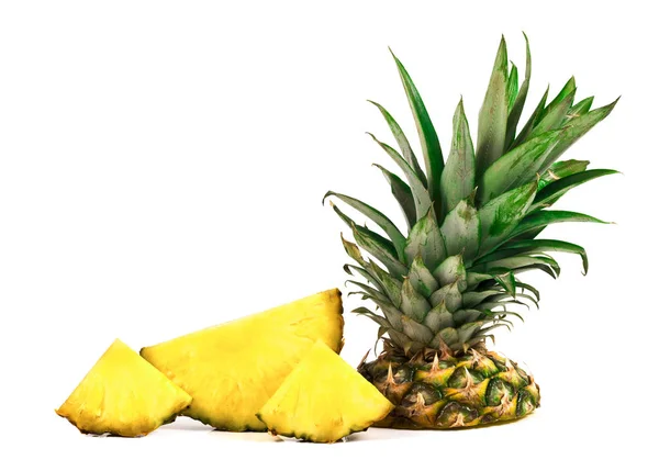 Bitar Ananas Vit Bakgrund — Stockfoto