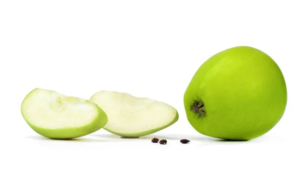 Grönt Äpple Vit Bakgrund — Stockfoto