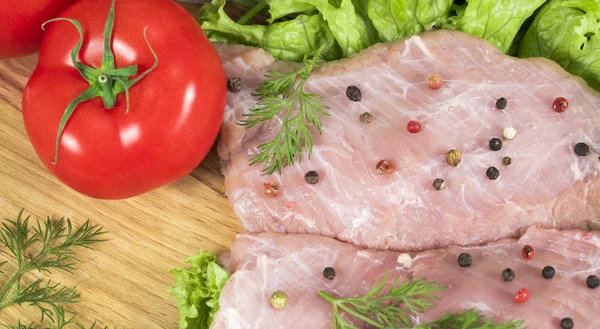 Verduras Carne Tomates Tablero — Foto de Stock