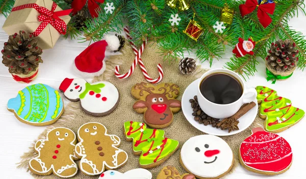 New Year Homemade Cookies Cup Coffee — Stock Photo, Image