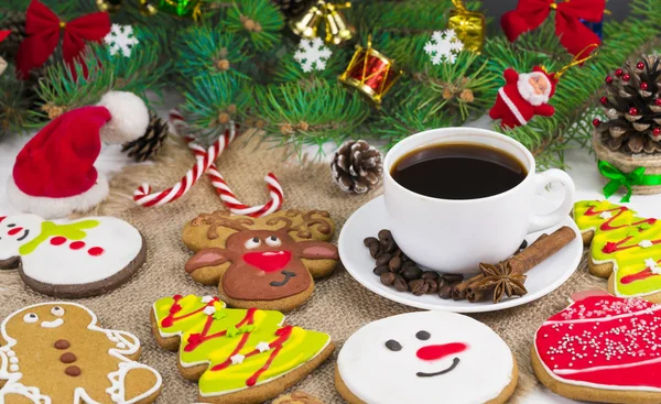 Nowy Rok Domowe Ciasteczka Filiżankę Kawy — Zdjęcie stockowe
