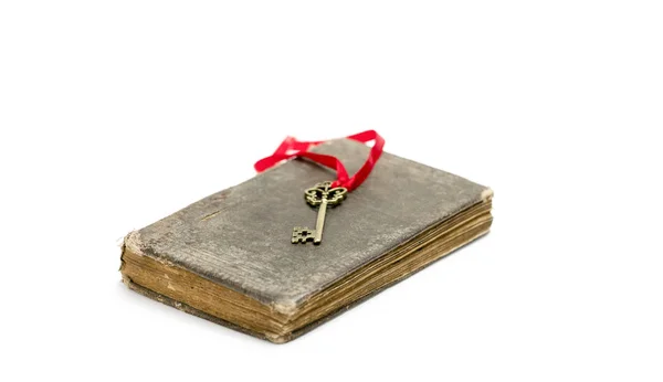 Old Book Key White Background — Stock Photo, Image