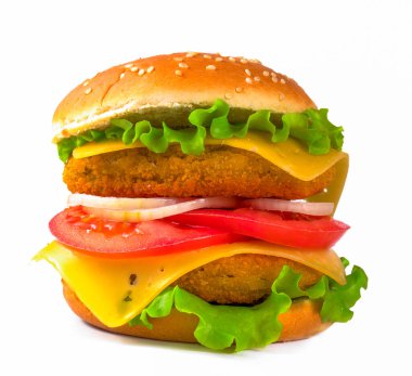 Beyaz arkaplanda hamburger