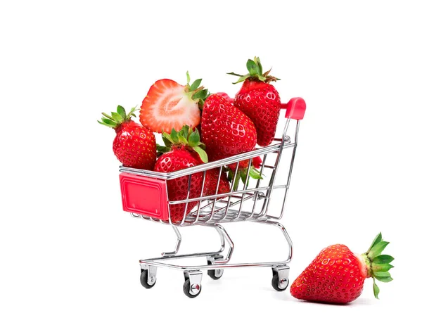 Fragola Nel Carrello Isolato Sfondo Bianco — Foto Stock