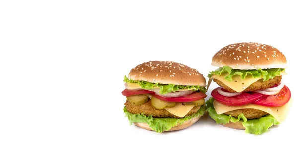 Два Смачні Гамбургери Ізольовані Білому Тлі — стокове фото